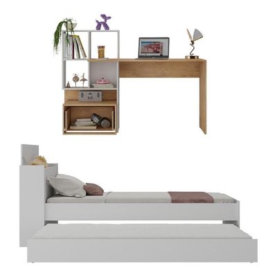 Conjunto Quarto Bicama Com Colchão E Baú/escrivaninha Multimóveis Mp4224 Branco/rustic Branco/rustic