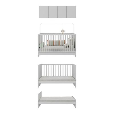 Berço 3 Em 1 Com Colchão e Armário Aéreo 4 Portas Mp4149 Branco