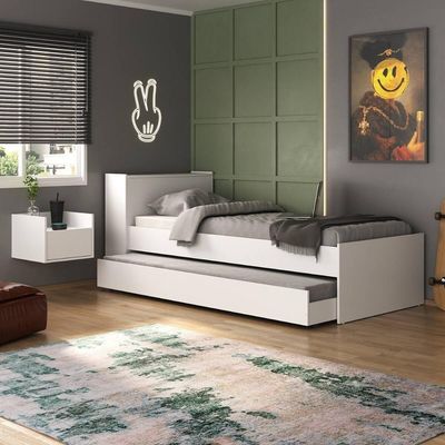 Conjunto Quarto Bicama Com Colchão E Baú/mesa De Cabeceira Suspensa Multimóveis Mp4221 Branco Branco