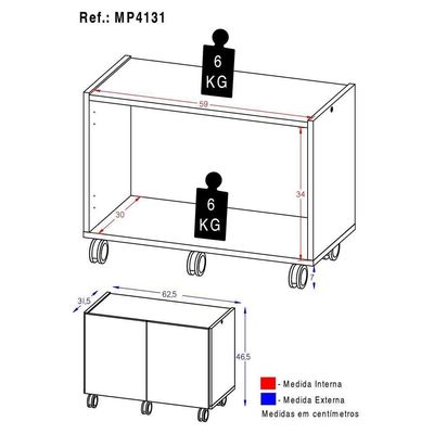 Mesa De Cabeceira Com Rodízios 2 Portas Mp4131 Branca Branco