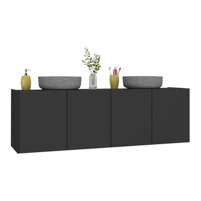 Gabinete De Banheiro 123,5cm Suspenso 4 Portas Multimóveis Mp5047 Preto Preto