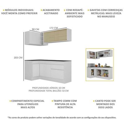 Armário De Cozinha Compacta De Canto Com Rodapé Veneza Multimóveis V2091 Branco Branco