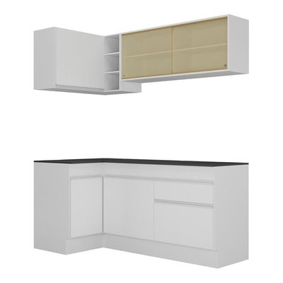 Armário De Cozinha Compacta De Canto Com Rodapé Veneza Multimóveis V2091 Branco Branco