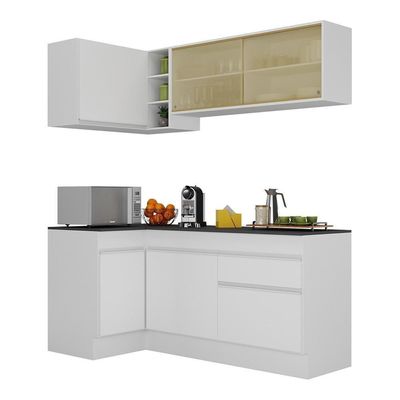 Armário De Cozinha Compacta De Canto Com Rodapé Veneza Multimóveis V2091 Branco Branco