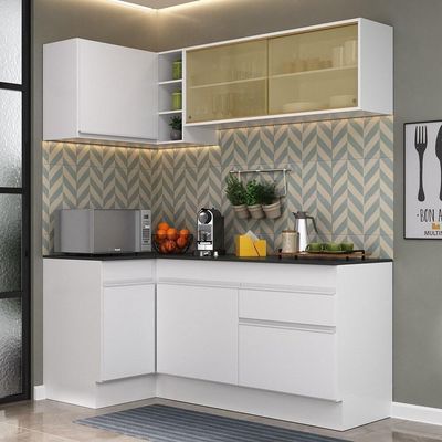 Armário De Cozinha Compacta De Canto Com Rodapé Veneza Multimóveis V2091 Branco Branco