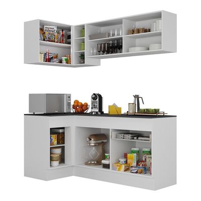 Armário De Cozinha Compacta De Canto Com Rodapé Veneza Multimóveis V2091 Branco Branco