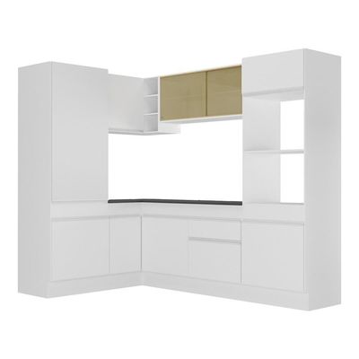 Armário De Cozinha Completa De Canto Com Rodapé Veneza Multimóveis V2084 Branco Branco