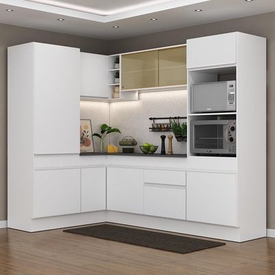 Armário De Cozinha Completa De Canto Com Rodapé Veneza Multimóveis V2084 Branco Branco