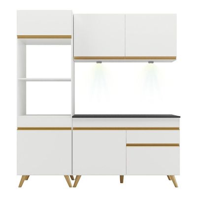 Armário De Cozinha Compacta 182cm Com Leds Veneza Up Multimóveis V2019 Branco/dourado Branco/dourado