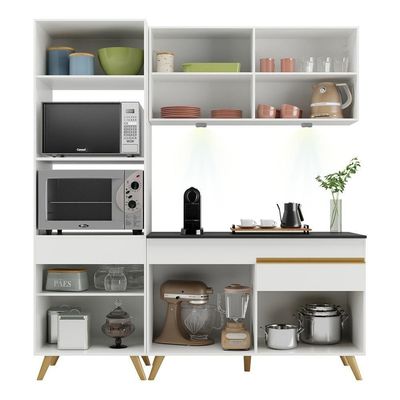 Armário De Cozinha Compacta 182cm Com Leds Veneza Up Multimóveis V2019 Branco/dourado Branco/dourado