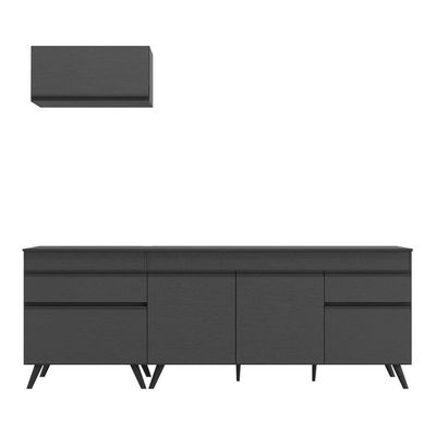 Armário De Cozinha Compacta 220cm Veneza Multimóveis V2074 Preto Preto