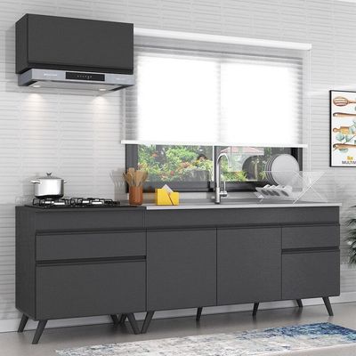 Armário De Cozinha Compacta 220cm Veneza Multimóveis V2074 Preto Preto