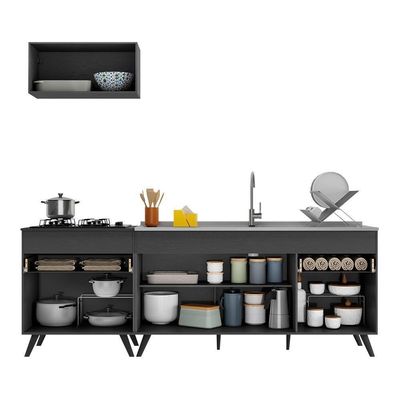 Armário De Cozinha Compacta 220cm Veneza Multimóveis V2074 Preto Preto