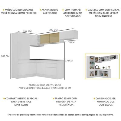 Armário De Cozinha De Canto Com Rodapé Veneza V2086 Branco