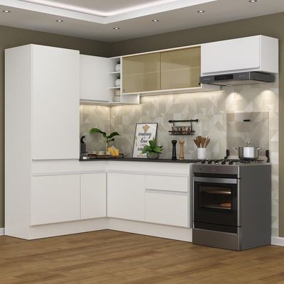 Armário De Cozinha De Canto Com Rodapé Veneza V2086 Branco