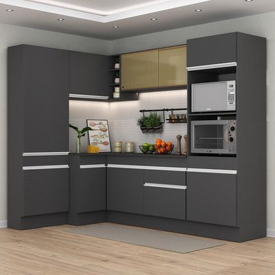 Armário De Cozinha Completa De Canto Com Rodapé Veneza Multimóveis V2085 Preto/branco Preto/branco
