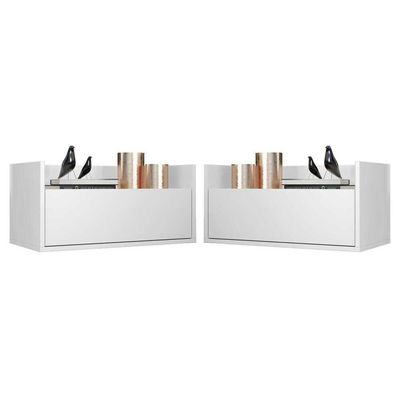 Kit Com 2 Mesas De Cabeceira 60Cm Suspensa Multimóveis V3632 Branca Branco