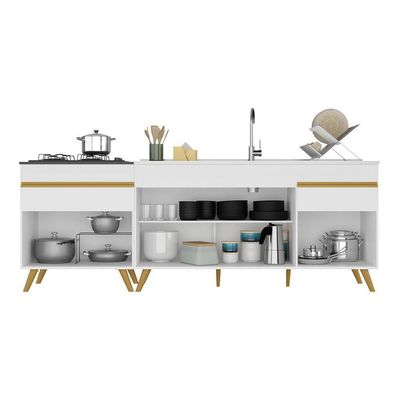 Kit Com 2 Balcões De Cozinha 150cm E 70cm Veneza Multimóveis V2073 Branco/dourado Branco/dourado