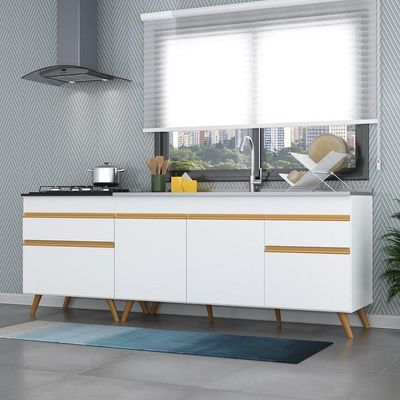 Kit Com 2 Balcões De Cozinha 150cm E 70cm Veneza Multimóveis V2073 Branco/dourado Branco/dourado