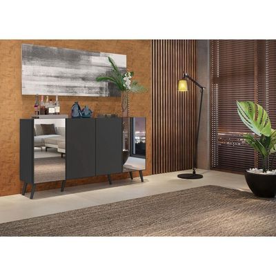 Aparador Buffet 4 Portas Com Espelho Retrô Vegas V3562 Preto Preto