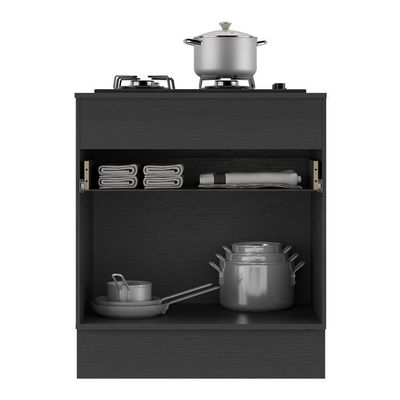 Balcão Cozinha Para Cooktop 70cm Com Rodapé 1 Porta 1 Gaveta Veneza Multimóveis V2118 Preto Preto