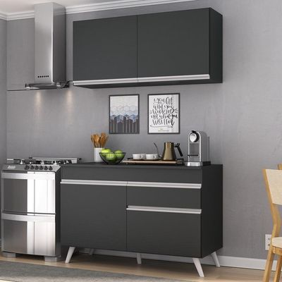 Armário De Cozinha Compacta 120cm Veneza Multimóveis V3687 Preto/branco Preto/branco