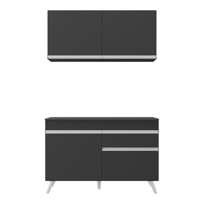 Armário De Cozinha Compacta 120cm Veneza Multimóveis V3687 Preto/branco Preto/branco