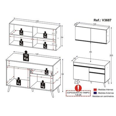 Armário De Cozinha Compacta 120cm Veneza Multimóveis V3687 Preto/branco Preto/branco