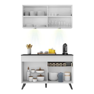 Armário De Cozinha Compacta 120cm Com Leds Veneza Up Multimóveis V2012 Branco/preto Branco/preto