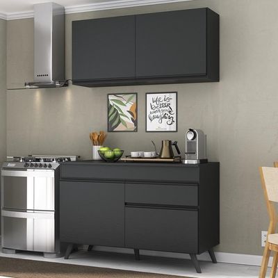 Armário De Cozinha Compacta 120cm Veneza Multimóveis V3687 Preto Preto