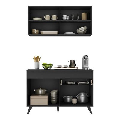 Armário De Cozinha Compacta 120cm Veneza Multimóveis V3687 Preto Preto
