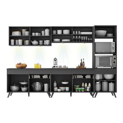 Armário De Cozinha Compacta 302cm Com Leds Veneza Up Multimóveis V2014 Preto Preto