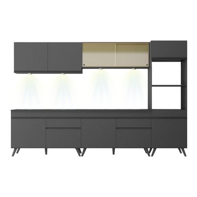 Armário De Cozinha Compacta 302cm Com Leds Veneza Up Multimóveis V2014 Preto Preto