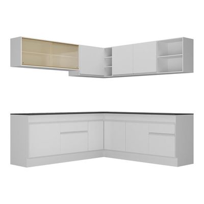 Armário De Cozinha Completa De Canto Com Rodapé Veneza Multimóveis V2096 Branco Branco