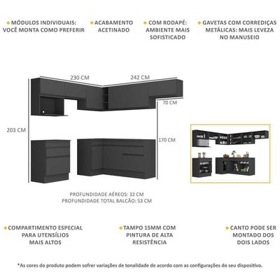 Armário De Cozinha Completa De Canto Multimóveis Preto