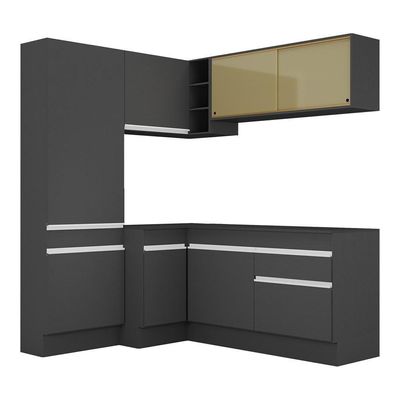 Armário De Cozinha Completa De Canto Com Rodapé Veneza Multimóveis V2089 Preto/branco Preto/branco
