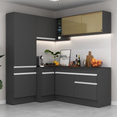 Armário De Cozinha Completa De Canto Com Rodapé Veneza Multimóveis V2089 Preto/branco Preto/branco