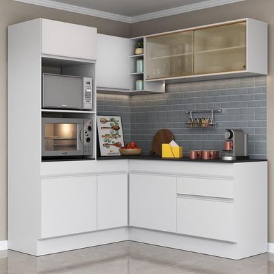 Armário De Cozinha Completa De Canto Com Rodapé V2098 Branco
