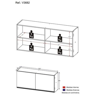 Armário De Cozinha Aéreo 120cm 2 Portas Veneza Multimóveis V3682 Branco/dourado Branco/dourado