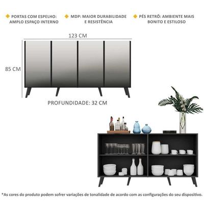 Aparador Buffet 4 Portas Retrô Vegas Multimóveis V3559 Preto