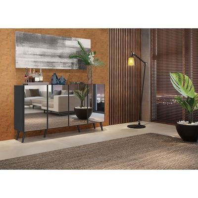 Aparador Buffet 4 Portas Retrô Vegas Multimóveis V3559 Preto