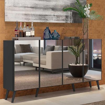 Aparador Buffet 4 Portas Retrô Vegas Multimóveis V3559 Preto