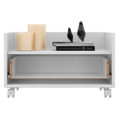 Kit Com 2 Mesas De Cabeceira 60Cm Com Rodízios Multimóveis V3635 Branca Branco