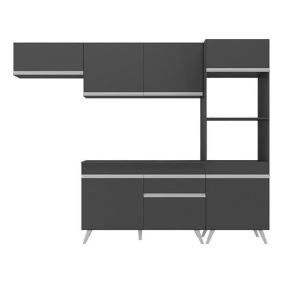 Armário De Cozinha Compacta 252cm Veneza Multimóveis V3690 Preto/branco Preto/branco