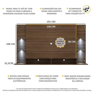 Painel Com Suporte Tv 60" E 4 Leds Vegas Multimóveis V3678