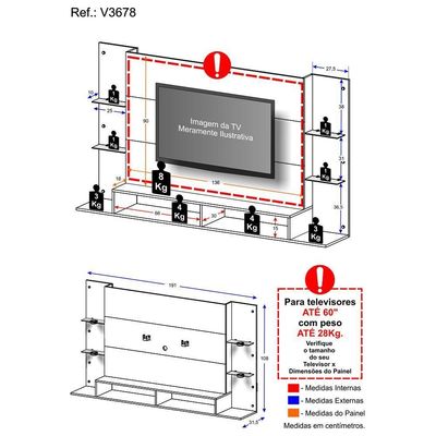 Painel Com Suporte Tv 60" E 4 Leds Vegas Multimóveis V3678