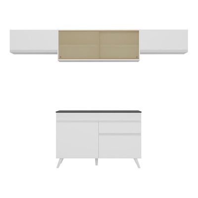 Armário De Cozinha Compacta 260cm Veneza Multimóveis V3698 Branco Branco