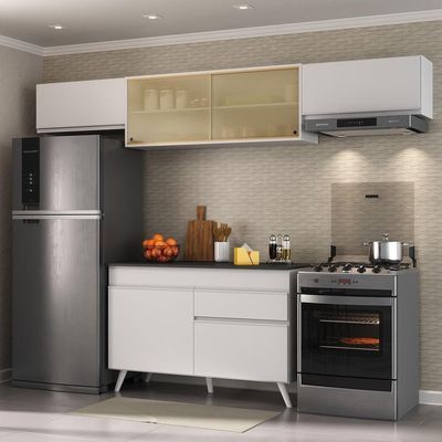 Armário De Cozinha Compacta 260cm Veneza Multimóveis V3698 Branco Branco