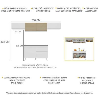 Armário De Cozinha Compacta 260cm Veneza Multimóveis V3698 Branco Branco
