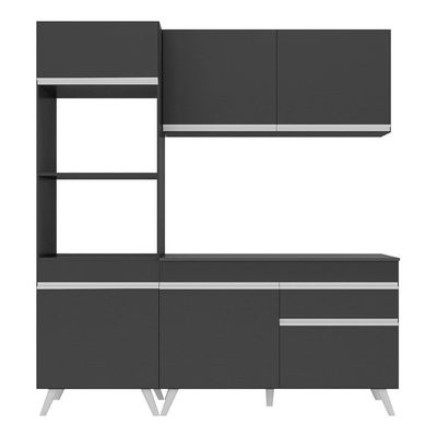 Armário De Cozinha Compacta 182cm Veneza Multimóveis V3694 Preto/branco Preto/branco